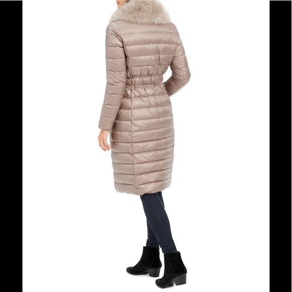 Tahari down Belted Faux-FurCollar Down,truffle,NWT - Picture 2 of 8